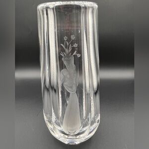 Orrefors Kostaboda Clear Etched Design Vase - Vintage (Rare)